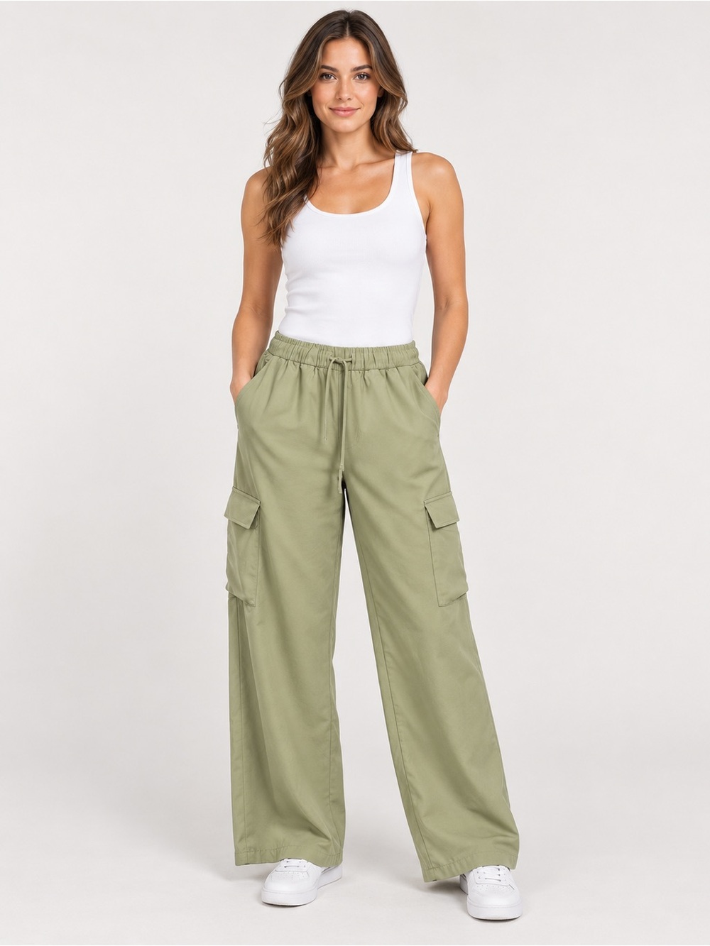 NWT Sage Green Drawstring Wide-Leg Cargo Pants S